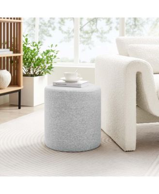 Callum 16" Round Woven Heathered Fabric Upholstered Ottoman