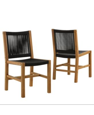Vienna Outdoor Patio Teak and Rope Armless Dining Chairs, Set of 2