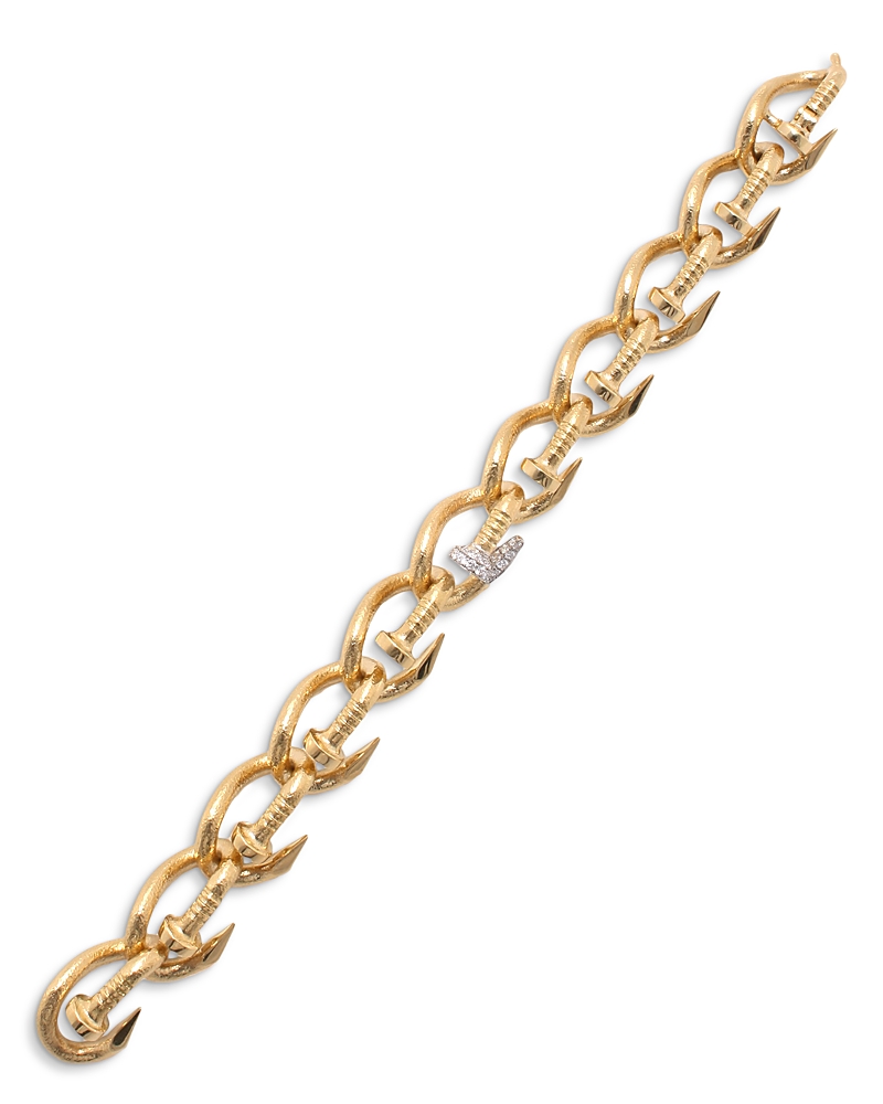 David Webb David Web Platinum & 18k Yellow Gold Tool Chest Diamond Hammered Bent Nail Bracelet