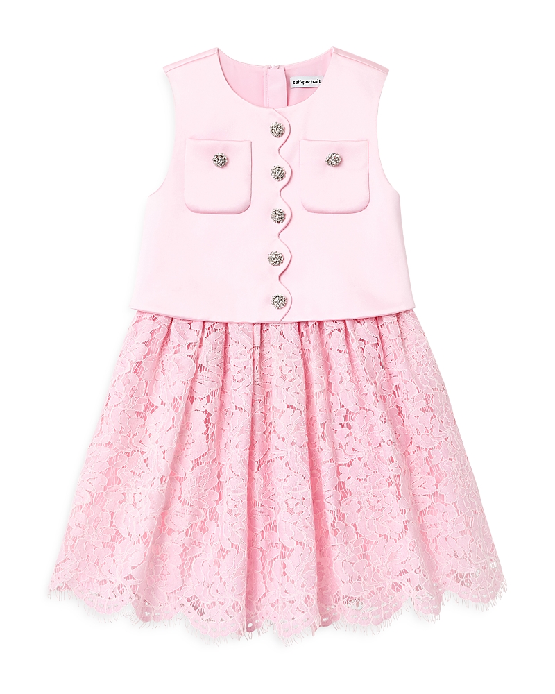 Self-Portrait Girls' Satin Lace Dress - Little Kid, Big Kid