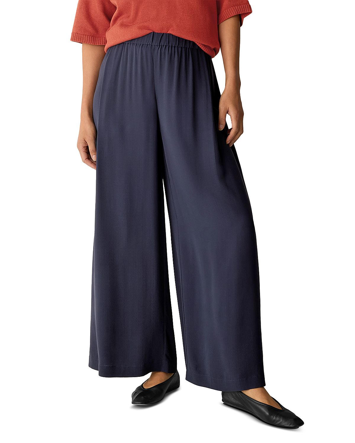 Eileen Fisher Silk Georgette Crepe Wide Ankle Pants