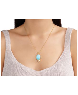 22K Yellow Gold Rune Turquoise & Diamond Pendant Necklace, 16-18"