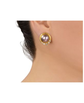 24K Yellow Gold Muse Mabe Cultured Pearl & Diamond Earrings