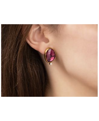 24K Yellow Gold Elements Tourmaline & Diamond Stud Earrings