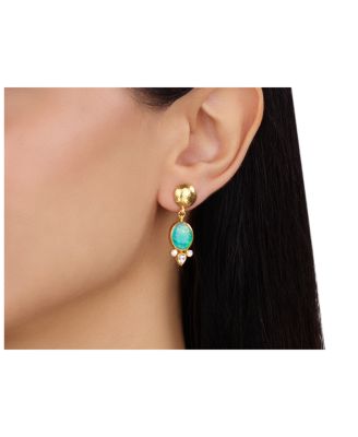 24K Yellow Gold Rune Opal & Diamond Drop Earrings