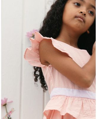 Girls' Organic Seersucker Ruffle Sleeve Peplum Dress - Little Kid, Big Kid