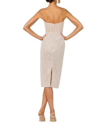  Beth Strapless Beaded Floral Midi Dress