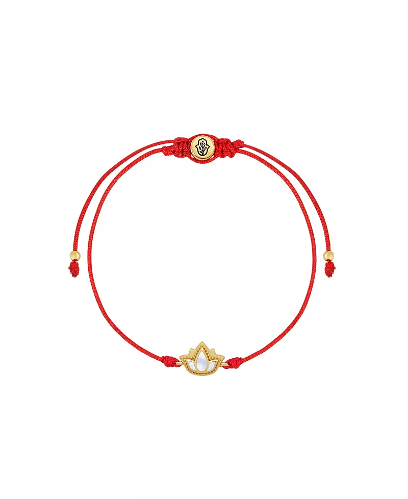 Karma and Luck Blossoming Spirit 6 mm Mother of Pearl Lotus Drawstring Bracelet