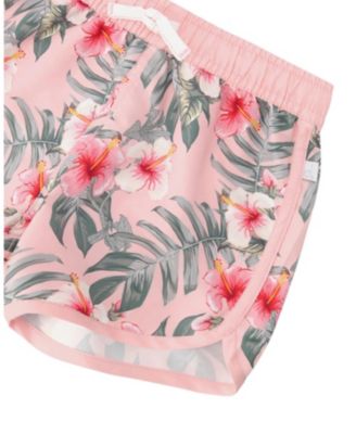 Girls' Elastic Waist Drawstring Hibiscus Swim Shorts - Little Kid