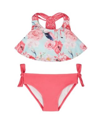 Girls' Two-Piece Triple Strap Flamingo Swimsuit - Little Kid