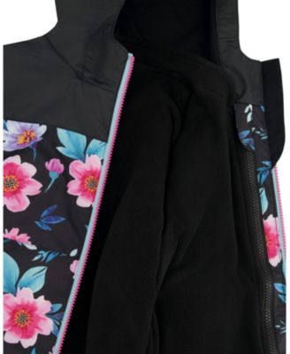  Girls' 3-in-1 Two-Piece Flowers Mid-Season Inner Jacket Outerwear Set - Big Kid