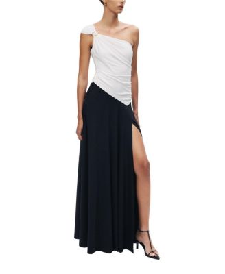 One-Shoulder Contrast Maxi Dress