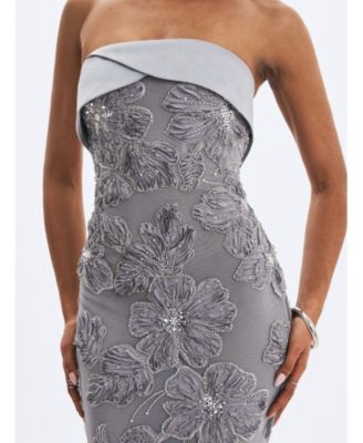  Raphaela Beaded Floral Strapless Mermaid Maxi Dress