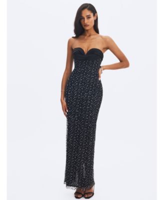  Preslie Satin and Crystal Mesh Sheath Maxi Dress