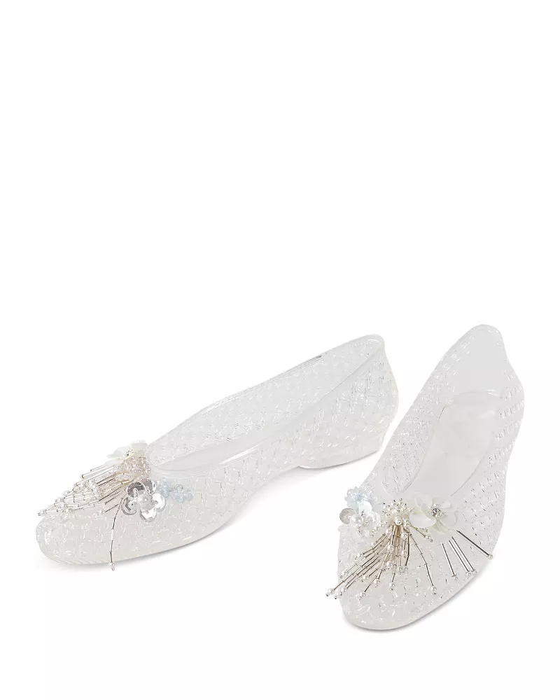 Heavenly Jelly Women's Camelia Sequin & Imitation Pearl Clear Gold Jelly Shoes