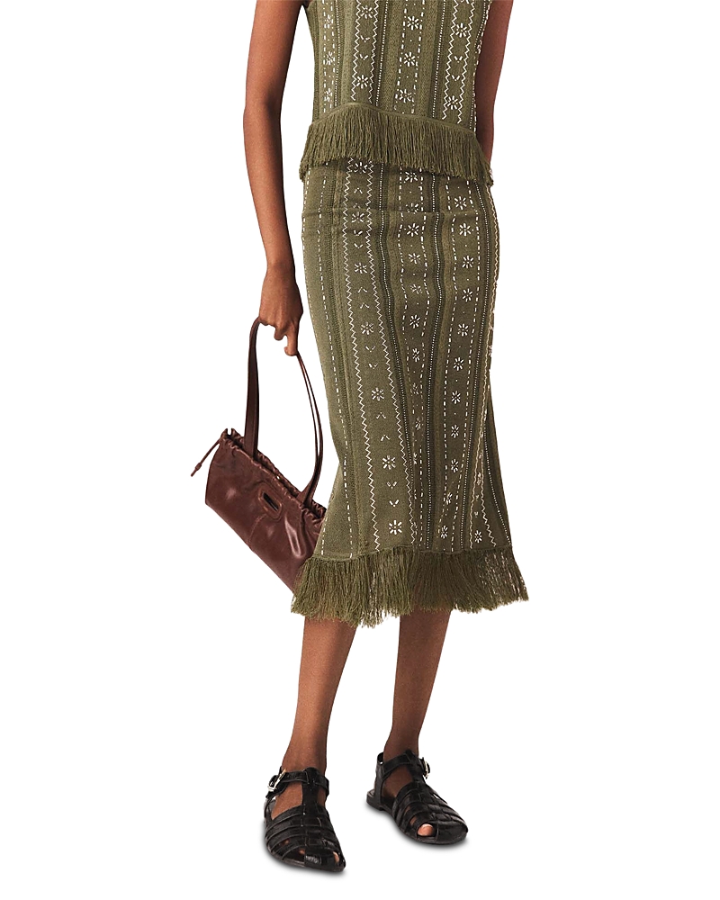 Maje Rhinestone Flowers Knit Skirt