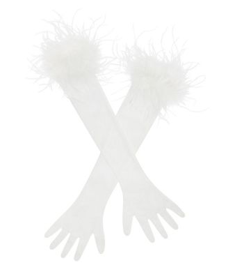  Quinn Feather Trimmed Opera-Length Gloves
