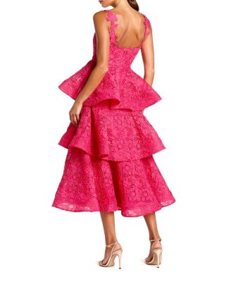  Sleeveless Embroidered Lace Ruffle Midi Dress