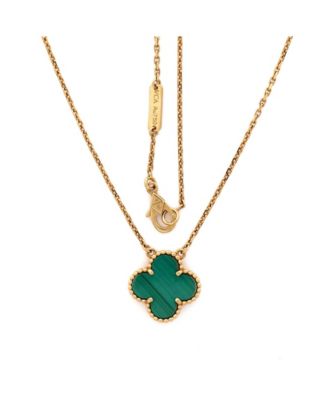  Vintage Alhambra Pendant Necklace 18K Gold and Malachite, 16.25"