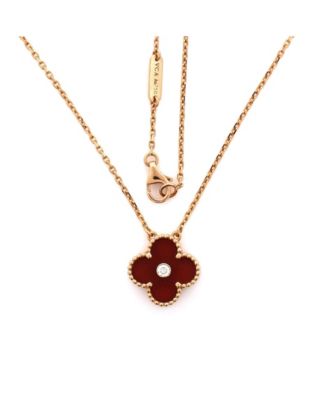 Vintage Alhambra Pendant Necklace 18K Rose Gold and Carnelian with Diamond, 16.25"