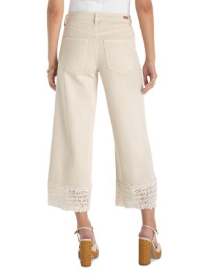 Stride Mid Rise Wide Leg Jeans with Lace Trim in Ecru