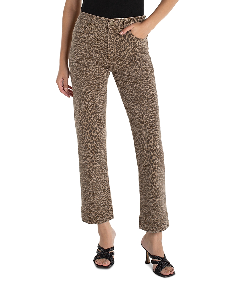 Liverpool Los Angeles Kennedy Mid Rise Straight Jeans in Khaki Abstract Animal