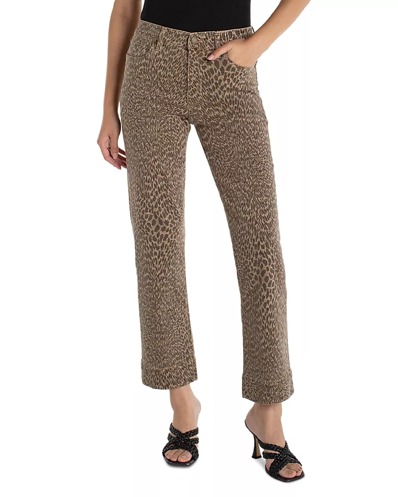 Liverpool Los Angeles Kennedy Mid Rise Straight Jeans in Khaki Abstract Animal