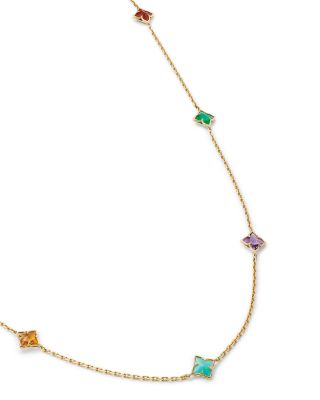 18K Yellow Gold Venetian Princess Multi Gemstone Flower Long Station Necklace, 34-36"