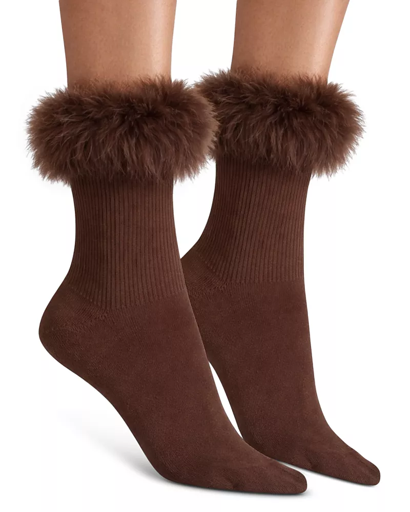 High Heel Jungle Frou Frou Faux Fur Trim Socks