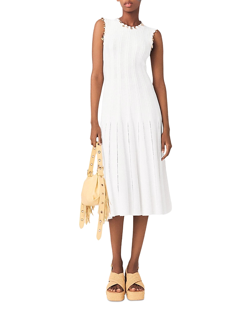 Maje Rishell Gold Jewelry Knit Midi Dress