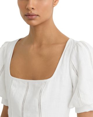 Linen Puff Sleeve Midi Dress