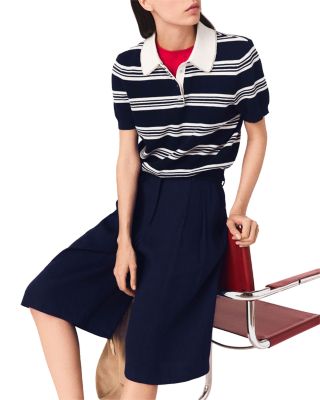 Striped Rhinestone Collar Polo