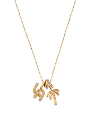 9K & 14K Yellow Gold Diamond LA & Palm Tree Pendant Necklace. 15-16" - Exclusive