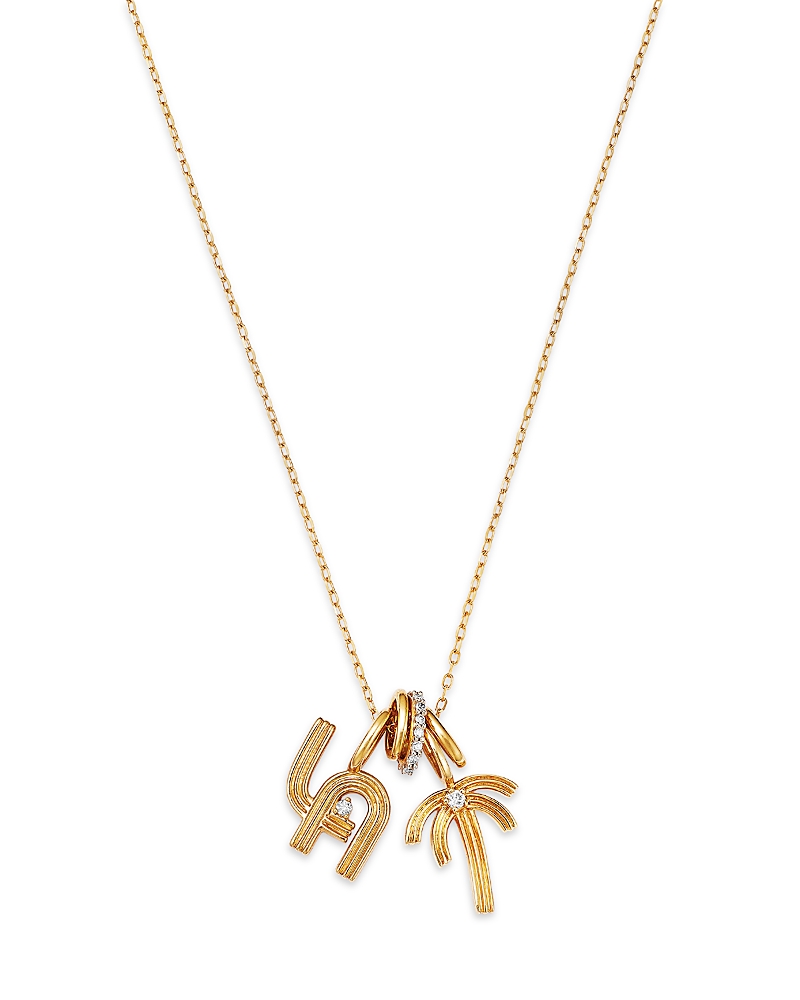 Adina Reyter 9K & 14K Yellow Gold Diamond La & Palm Tree Pendant Necklace. 15-16 - Exclusive