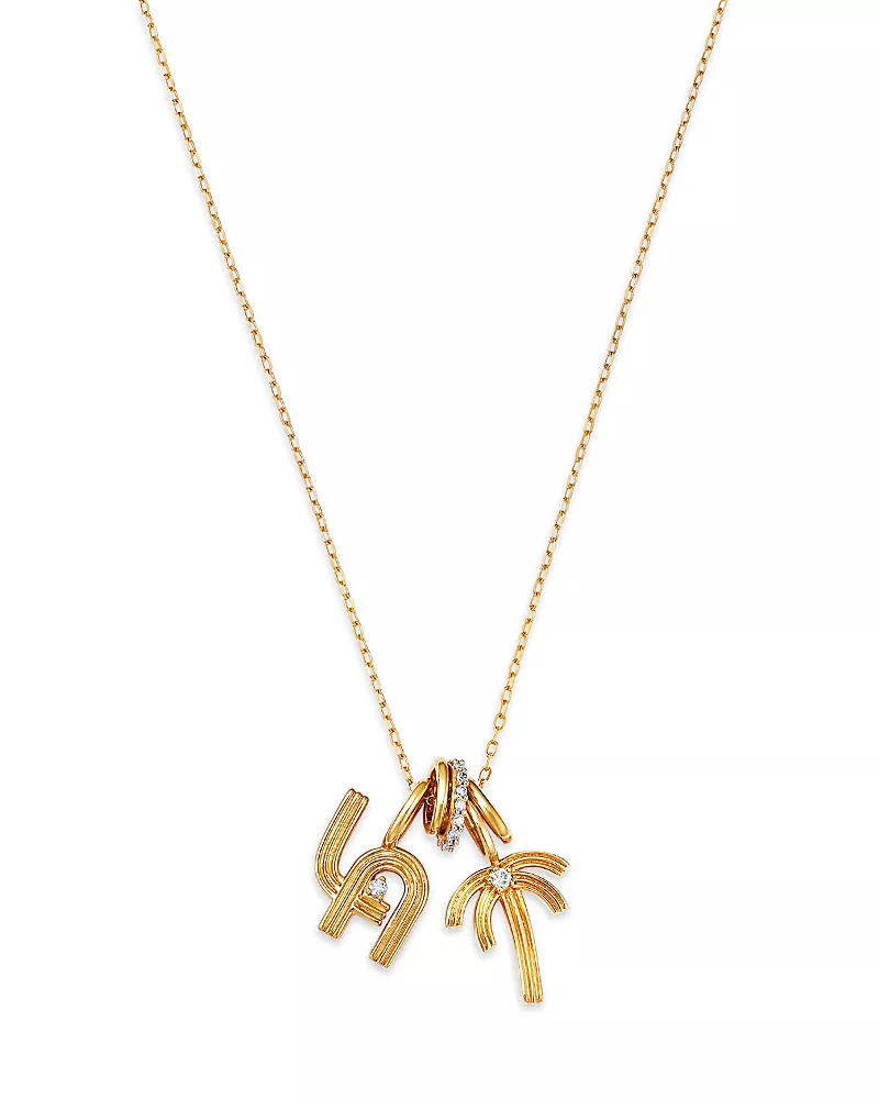 Adina Reyter 9K & 14K Yellow Gold Diamond La & Palm Tree Pendant Necklace. 15-16 - Exclusive