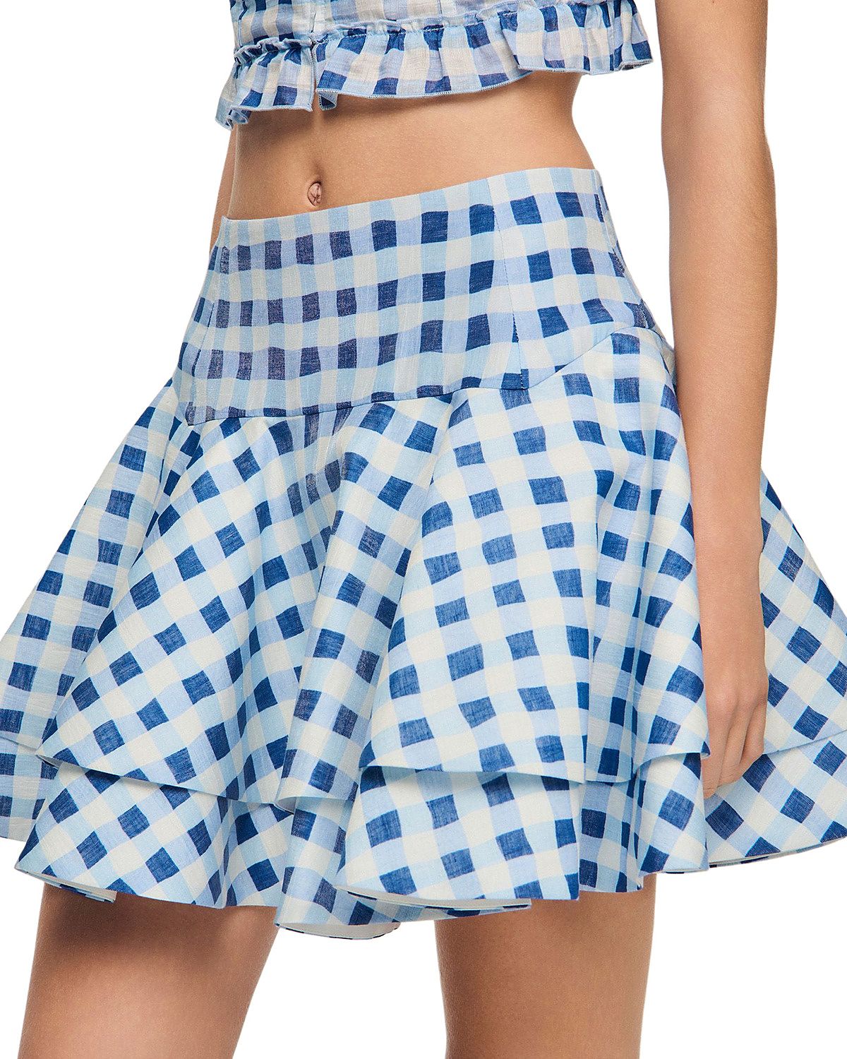 Sandro Rosie Gingham Mini Skater Skirt