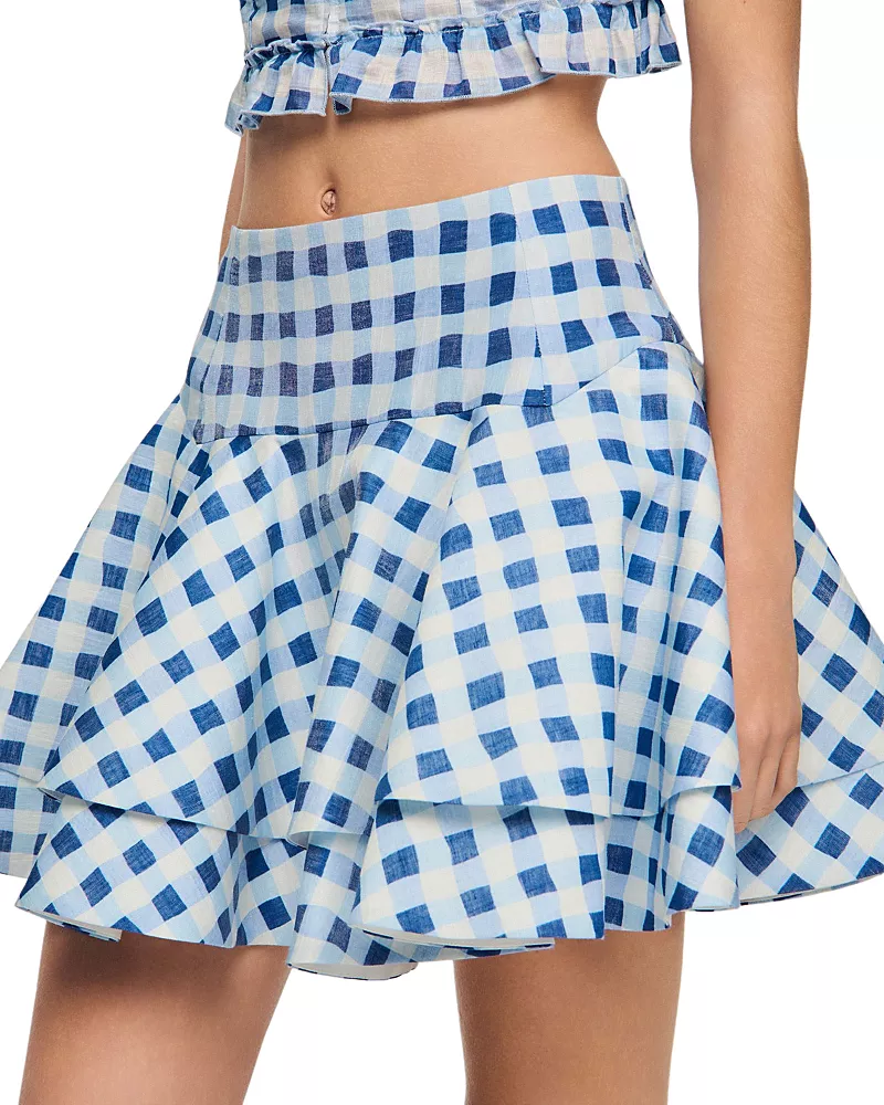 Sandro Rosie Gingham Mini Skater Skirt