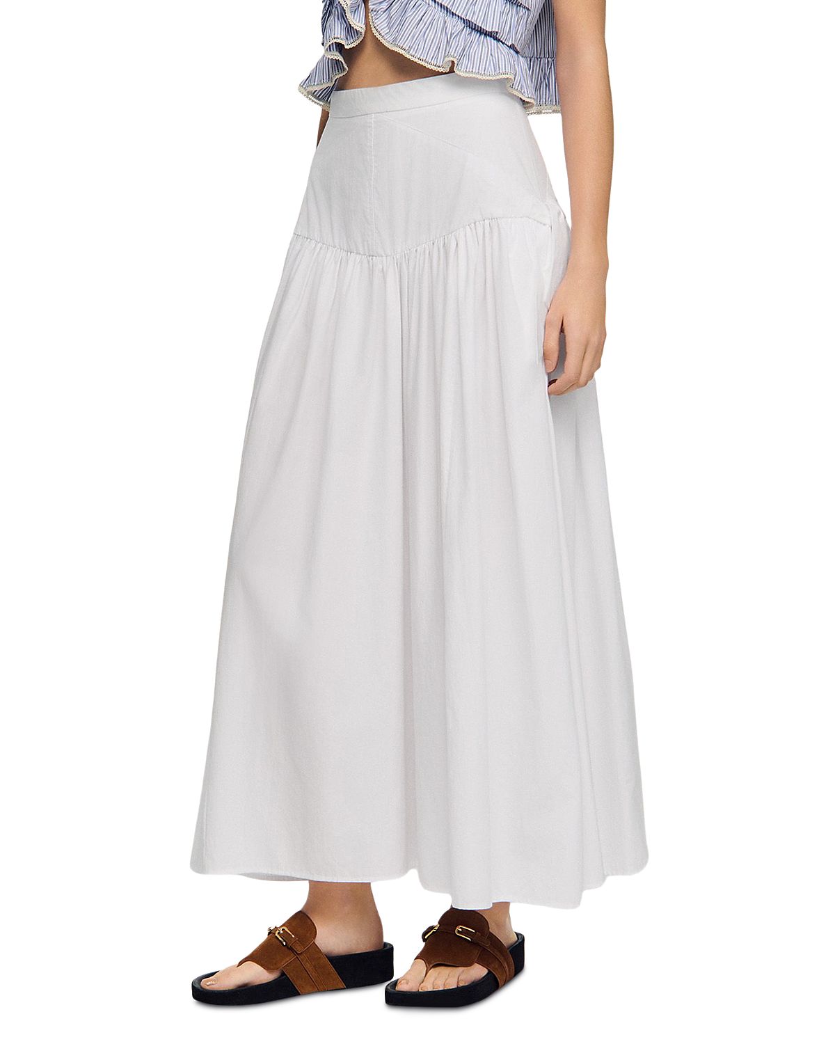 Sandro Aleonor Poplin Side Tie Maxi Skirt