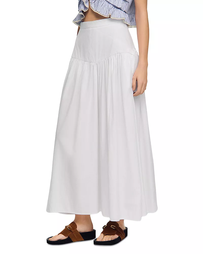Sandro Aleonor Poplin Side Tie Maxi Skirt