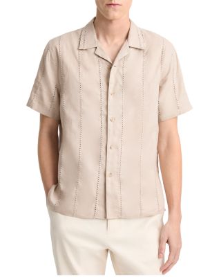 Linen Eyelet Stripe Short Sleeve Cabana Shirt