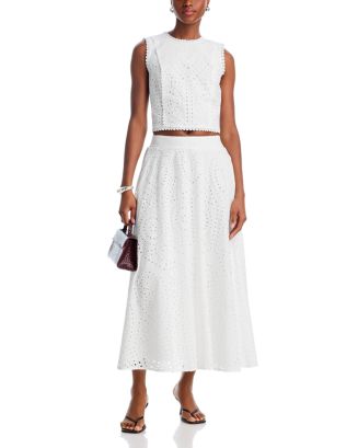 aqua eyelet midi dress Aqua Womens Eyelet Long Fit & Flare Dress Navy XS