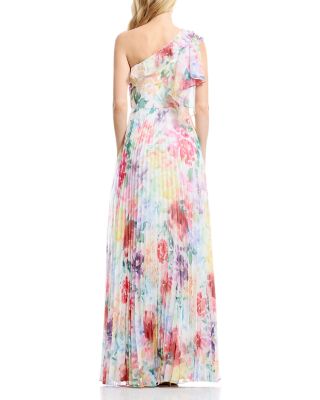 Sleeveless One Shoulder Ruffle Fit-and-Flare Gown