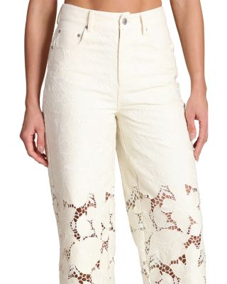 Guipure Lace Wide Leg Jeans in Off White