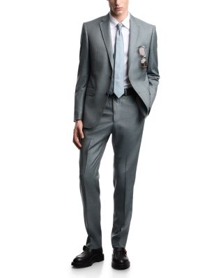 M Line Slim Fit Single Breasted Notch Lapel Suit in Sharkskin Wool