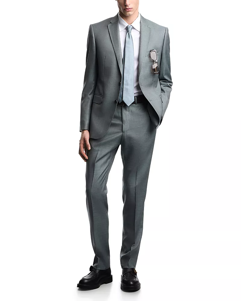 Emporio Armani M Line Slim Fit Single Breasted Notch Lapel Suit in Sharkskin Wool