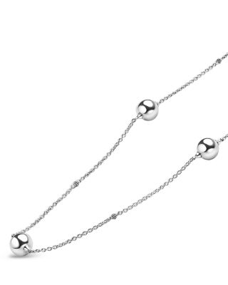 Sterling Silver Caviar Bubbly Bead Long Station Necklace, 34"