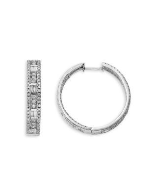 Diamond Baguette & Round Inside Out Hoop Earrings in 14K White Gold, 1.50 tcw