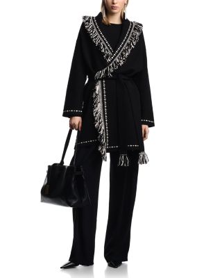 Fringe Hem Tie Belt Cardigan