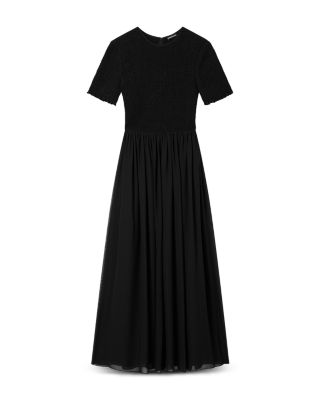 Smocked Bodice Techno Georgette Midi Dress