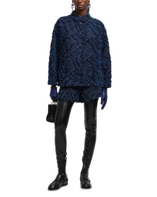 Fringe Embossed Blouson Denim Jacket